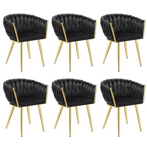 Conjunto de 6 conjunto de cadeiras astano veludo, design de nó, preto/doura