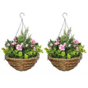 Conjunto de 2 plantas artificiais pe e vime bicolor ø25x34 cm Outsunny