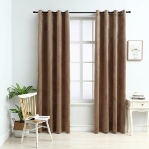 Cortinas blackout com argolas 2 pcs 140x175 cm veludo bege pt2512