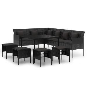 vidaXL set comedor de jardín 6 pzas con cojines ratán sintético negro