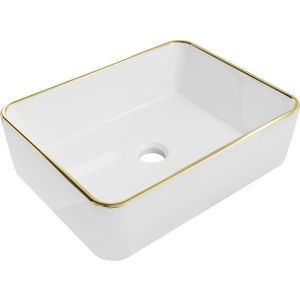 Lavatório de pousar 48x37x13 cm, branco/dourado