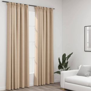 Cortinas opacas aspeto linho c/ ganchos 2 pcs 140x245 cm bege pt2562