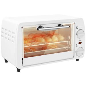 Mini forno elétrico metal, aço inoxidável e vidro temperado branco