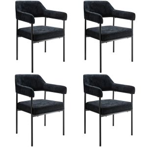 Conjunto de 4 cadeira de jantar doé, estofada, pernas de aço, tecido preto/