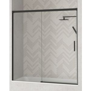 Porta de duche 1 porta 1 fixa | preto 160cm (adapt.154-159cm)