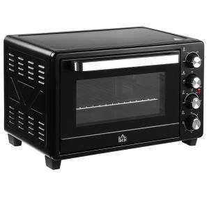 Mini forno elétrico metal, aço inoxidável e vidro temperado preto