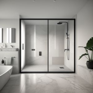 Painel de duche fixo + deslizante montana preto transparente 115-120cm