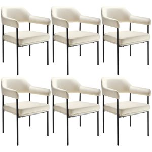 Conjunto de 6 cadeira de jantar doé, estofada, pernas de aço, tecido off wh