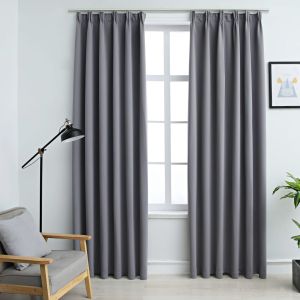 Cortinas blackout com ganchos 2 pcs 140x245 cm cinzento pt8992