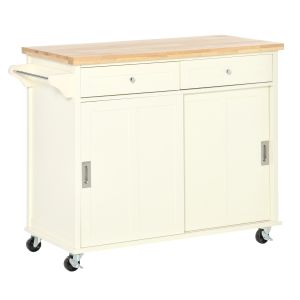 Carrinho de cozinha madeira de borracha, mdf color beige 110x49.5x89.5cm