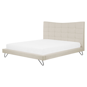 Cama de casal em tecido creme 160 x 200 cm lannion