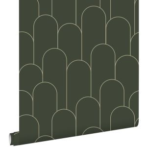 Estahome papel de parede motivo art deco verde escuro - 50 x 900 cm