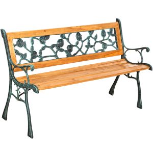 Banco de jardim de madeira e ferro fundido marina 124x52x74cm