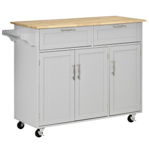 Carrinho de cozinha mdf e madeira de borracha color gris 121x46x91cm Homcom