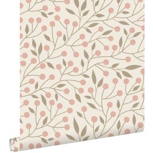 Estahome papel de parede padrão floral brancoecor-de-rosa - 0.53 x 10.05 m