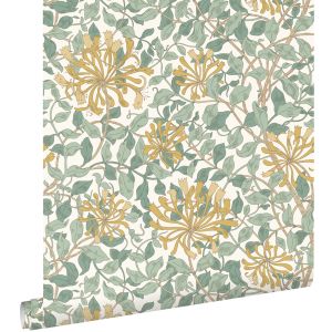 Estahome papel de parede flores turquesaemostarda - 50 x 900 cm - 131031