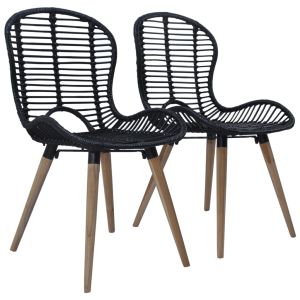 Cadeiras de jantar 2 pcs vime genuíno preto ewg2737