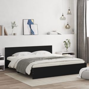 Cama com cabeceira e luzes LED 200x200 cm preto