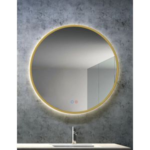 Espelho redondo LED on/off, moldura dourada fosca anti-embaciamento  80cm ø