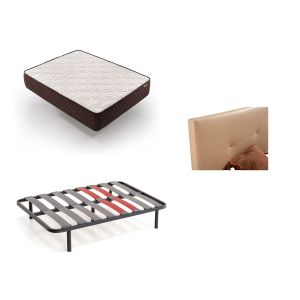 Pack colchão + cabeceira estofada + sommier 150x200 | bege