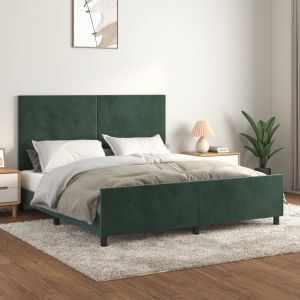 Cama c/ cabeceira 180x200 cm veludo verde-escuro