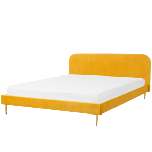 Cama de casal em veludo amarelo 180 x 200 cm flayat