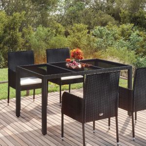 Mesa de jardim com tampo de vidro 150x90x75 cm vime pe preto