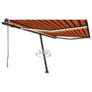 vidaXL toldo automático LED sensor de viento naranja marrón 450x350 cm