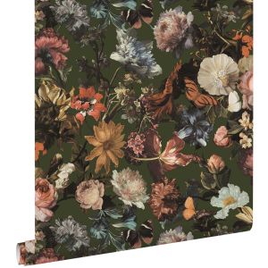 Estahome papel de parede flores verde azeitona acinzentado - 0,53 x 10,05 m