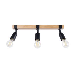 Lámpara de techo zuca 3 madera negra acero/madera 53x14x15cm