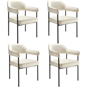 Conjunto de 4 cadeira de jantar doé, estofada, pernas de aço, tecido off wh