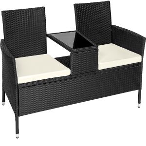 Banco de jardim em poli-rattan com mesa