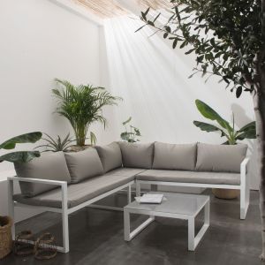 Conjunto de jardín ajustable ibiza tela gris 4 plazas - aluminio blanco