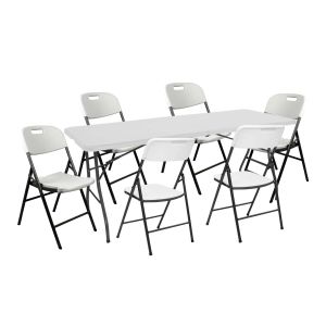 Conjunto de mesa dobrável 180cm e 6 cadeiras com asa catering o91