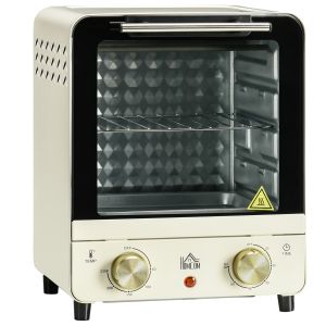 Mini forno elétrico metal, aço inoxidável, vidro temperado color beige