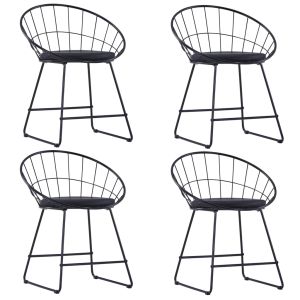 Cadeiras jantar c/ assentos em couro artificial 4 pcs aço preto ewg6888
