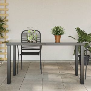 Mesa de jardim em alumínio e vidro 150x90x74 cm preto pt1492