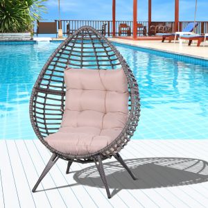 Poltrona de jardim pe rattan,steel,pp cotton color gris 101x89x156 cm