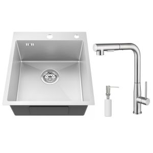 Pia de cozinha em aço inox 44x49x20cm com torneira de cozinha, saboneteira