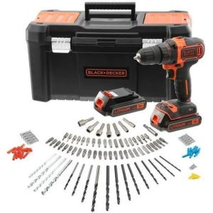 Furadeira sem fio 18v black+decker (2 baterias 2 ah + carregador + 120 aces