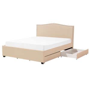 Cama de casal com arrumação em tecido creme 160 x 200 cm montpellier