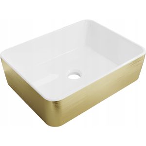 Lavatório de pousar 48x37x13 cm, branco/dourado