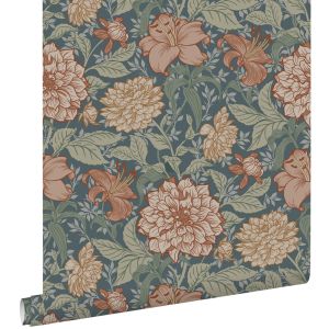 Estahome papel de parede flores vintage azul vintage acinzentado