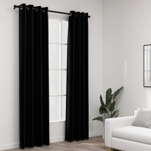 Cortinas opacas aspeto linho c/ ilhós 2 pcs 140x225 cm preto pt1826