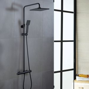 Kibath coluna de chuveiro termostática quadrada 83-120 cm acabamento preto