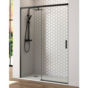 Porta de duche 1 porta 1 fixa | preto 120cm (adapt.114-119cm)