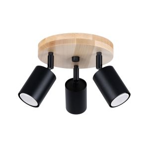Lámpara de techo verdo 3 madera negra acero/madera 33x17x33cm