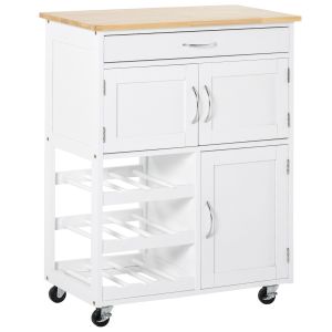 Carrinho de cozinha mdf e madeira de borracha color blanco 67x37x87 cm