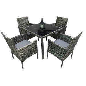 Mesa quadrada + 4 cadeiras de rattan pe. Móveis de jardim e terraço, cinza