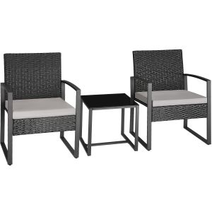 Conjunto de rattan granada com mesa para 2 pessoas preto